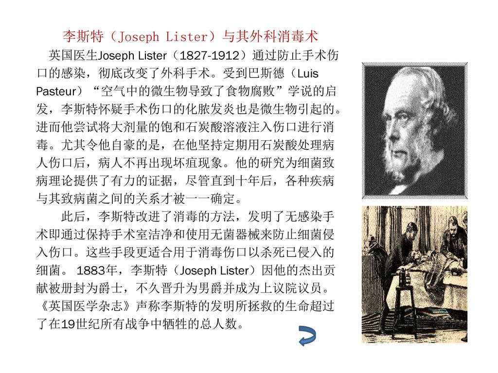 李斯特(joseph lister)与其外科消毒术 英国医生joseph lister)通过